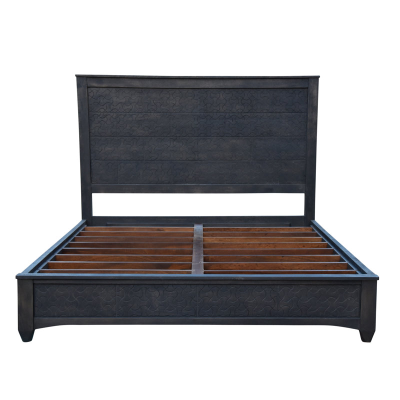 Lit plateforme en bois massif, Gris, Grand