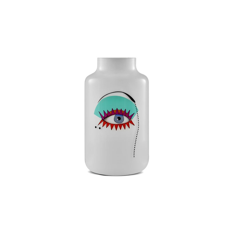 Vase de table en cristal 7,75 po Rock / Pop Artist blanc / rouge / bleu / noir