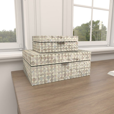 Juliette 2 Piece Mother of Pearl Handmade Box with Hinged Lid Set, 12", 8"W