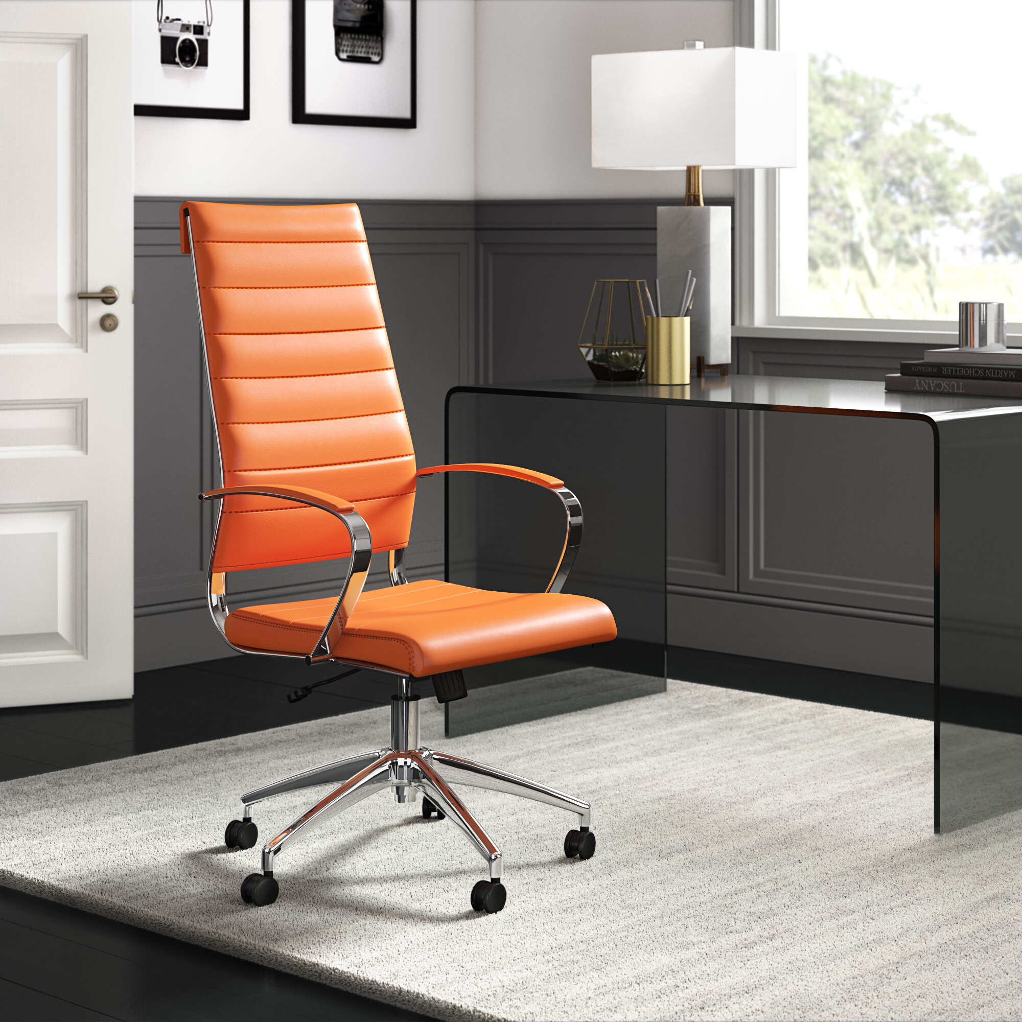 Mid-Back Orange Mesh Padded Swivel Task Office Chair with Chrome