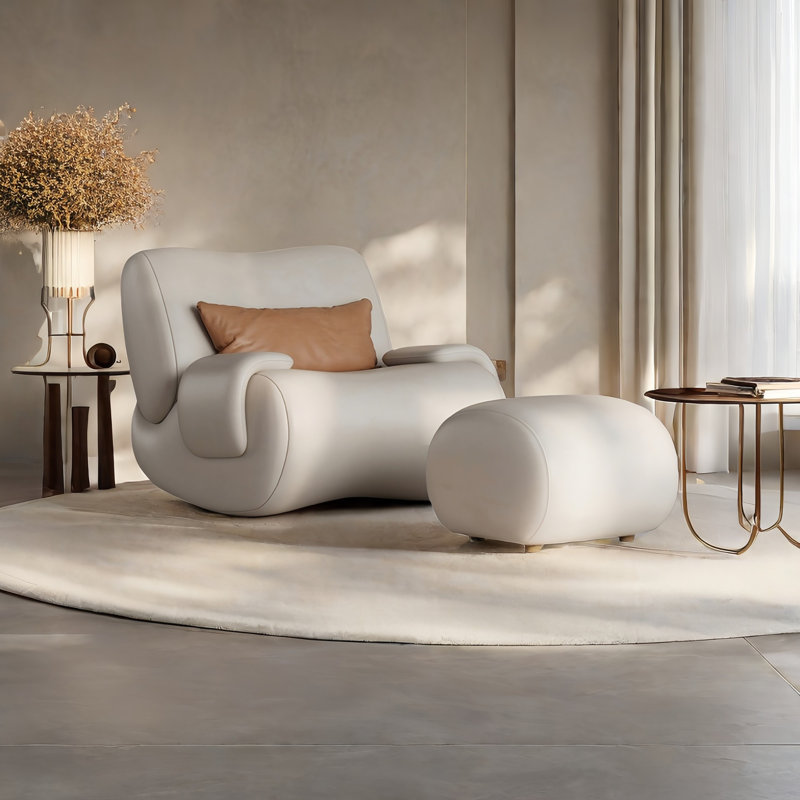 Chaise berçante en similicuir, Blanc cassé