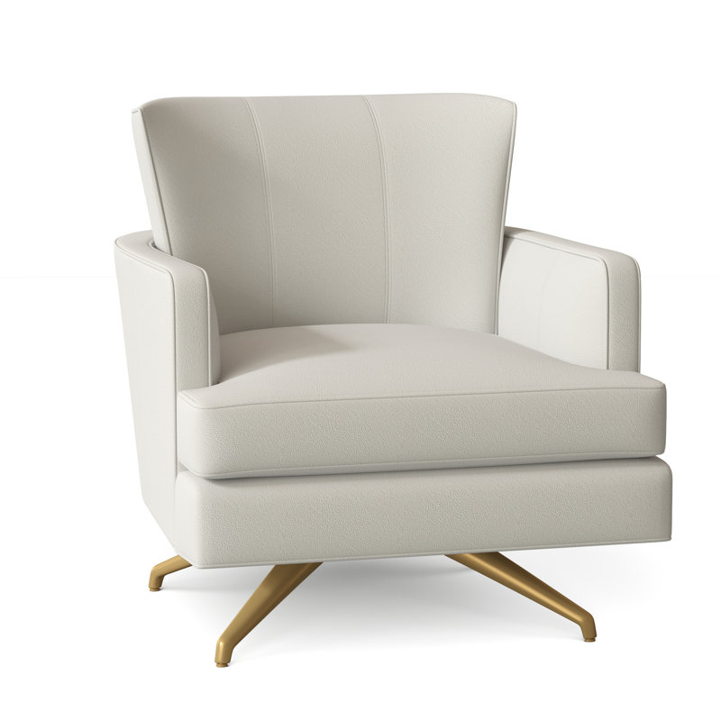 Kyle Swivel Armchair, Brushed Brass, 1181 Pearl Genuine Leather