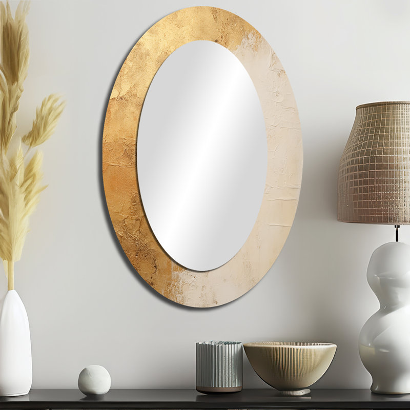 Gold And White Abstract Split - Modern Oval Wall Mirror, 36" H x 24" W