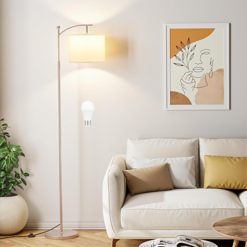 Lampe sur pied à luminosité et température de couleur réglables avec télécommande, abat-jour rotatif, télécommande magnétique et minuterie, installation facile