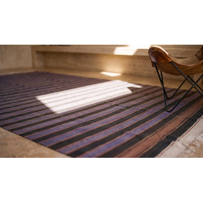 Antique Striped Purple Large Room Size Cotton Dhurrie Flat Woven Rug