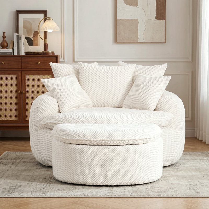 Chaise longue surdimensionnée avec repose-pieds 53,15 po, Beige