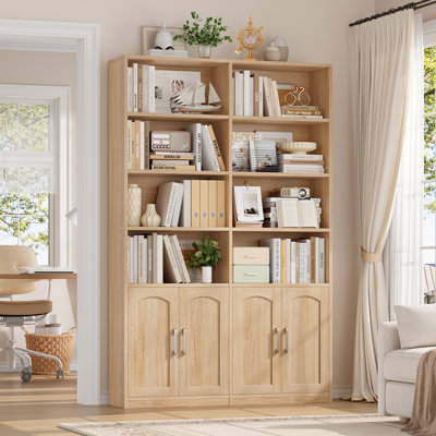 Bibliothèque standard en bois avec portes et 8 tablettes ouvertes Kirklyn