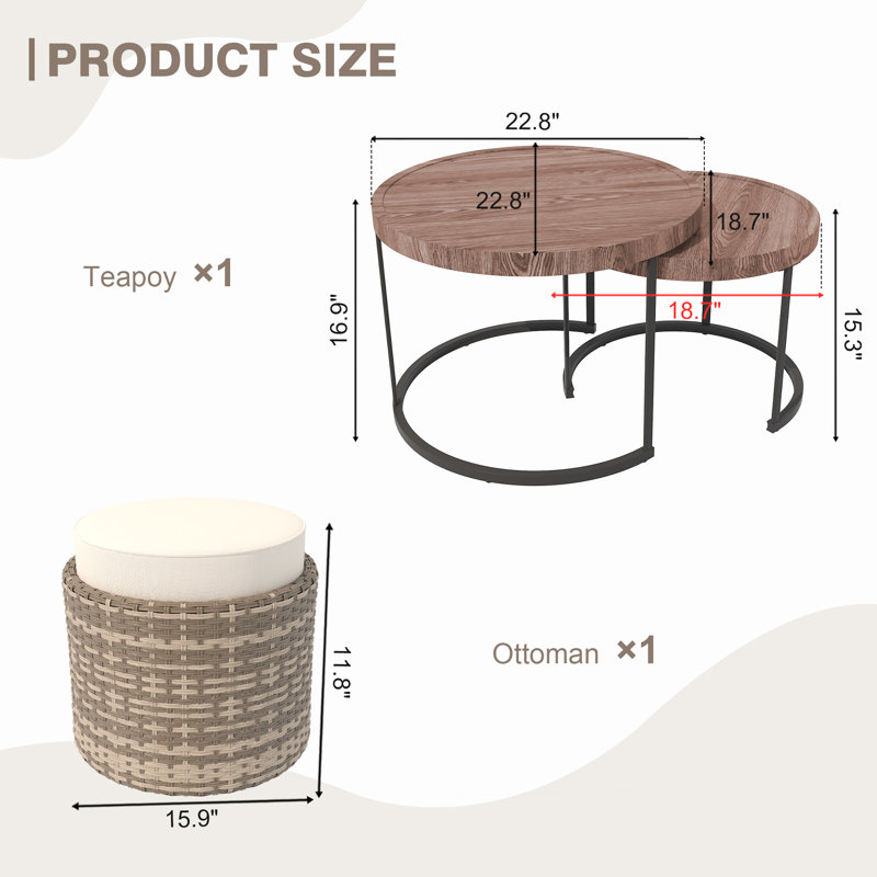 Outdoor Coffee Table With Ottoman, Blanc
