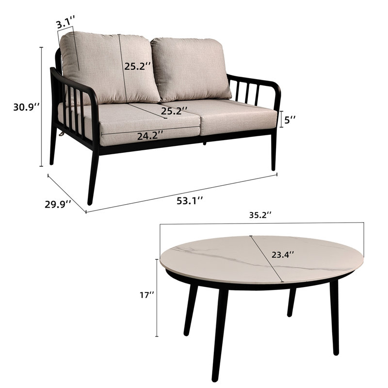 Ensemble de conversation en aluminium avec coussins Sunbrella Mahurin