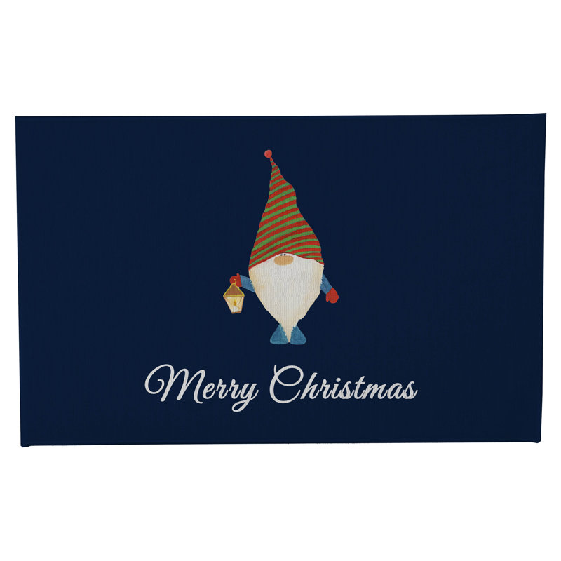 Paillasson Merry Christmas Gnome, L 17 po x L 24 po, Marine