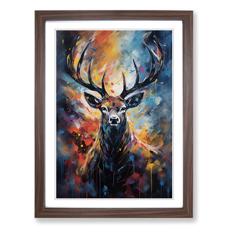Deer Framed Print, 46cm H x 34cm W, Walnut Framed