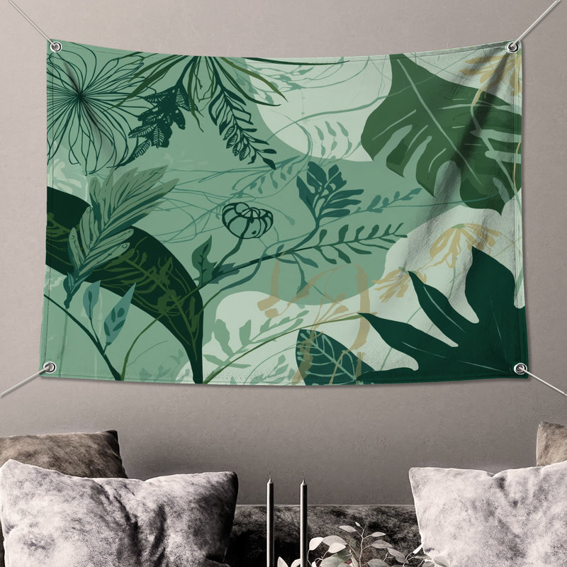 Tapisserie murale «Tropical Leaf Illustration» - décoration murale feuillage, 50in H x60in W with 4 Grommets