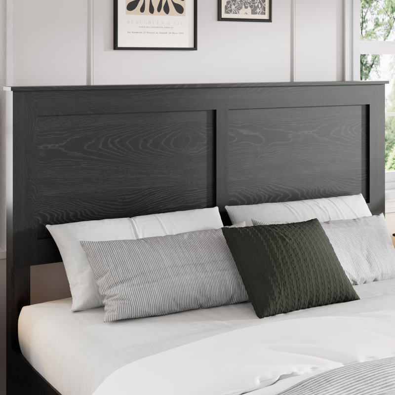 Structure de lit en bois Gambrill, silencieuse, sans sommier, grand rangement sous le lit, Double, Noir antique