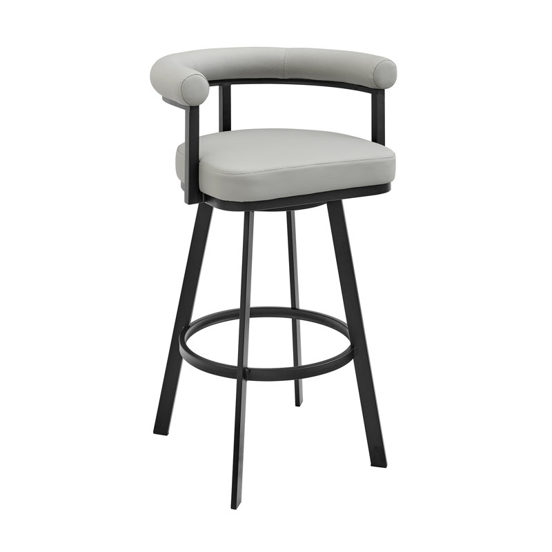 Tabouret de bar Hollie-May Mid-Century, Gris clair, Tabouret de bar (siège d'une hauteur de 30 po), Métal noir
