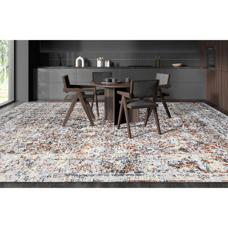 Oriental Area Rug in Gray/Rust, Rectangle 8' x 10'