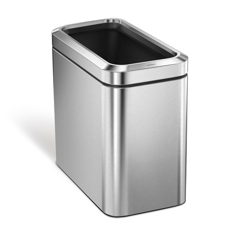 simplehuman 25 Liter / 6.6 Gallon Slim Open Commercial Trash Can, Brushed Stainless Steel, Brushed Stainless Steel