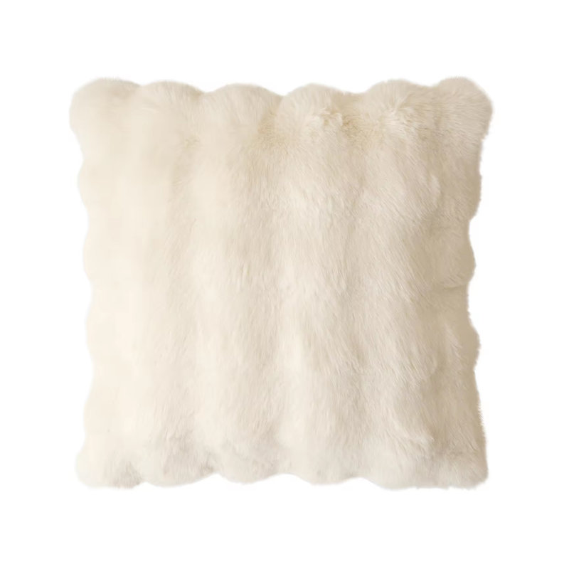 Faux Fur Pillow Cover, 18"H x 18"W, Ivory, Square