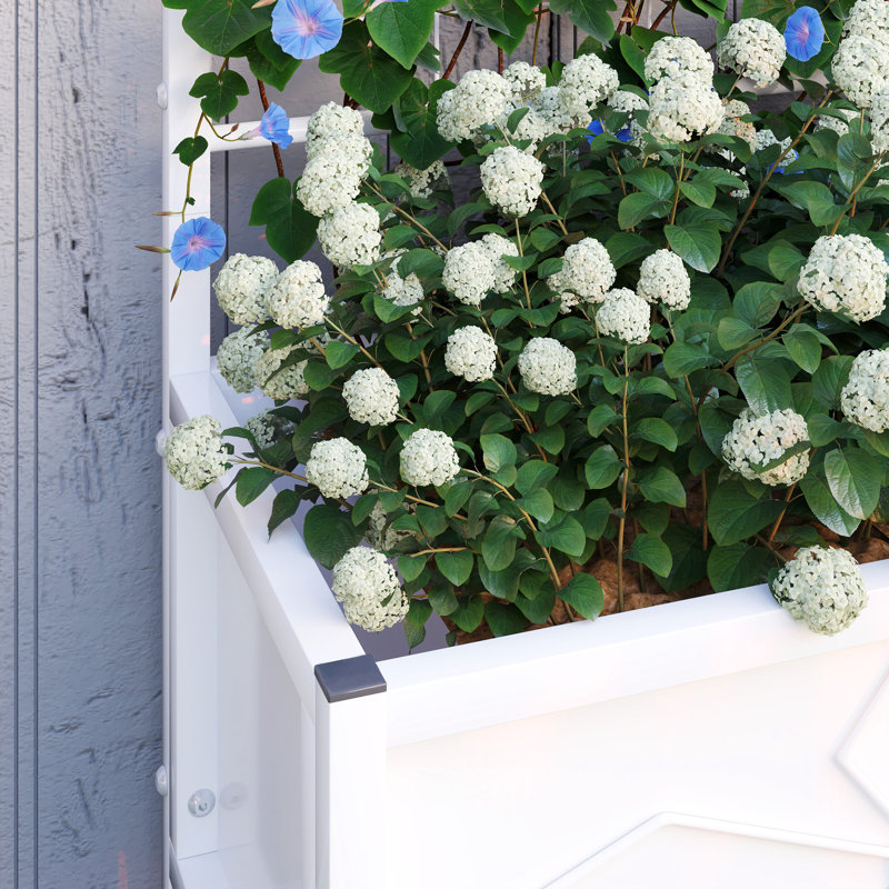 Galvanized Raised Garden Bed with Trellis, Outdoor Planter Box for Climbing Vines Vegetables Flowers, Metal Garden Box for Backyard Patio Balcony 35.4" x 15.7" x 47.2", White