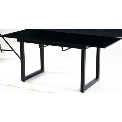 Extendable Square Table With Metal Leg, Black For Living Room Modern Kitchen Finish