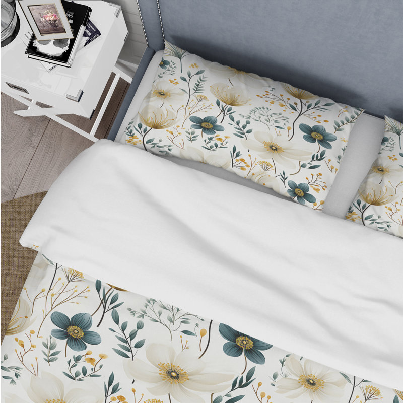 Ensemble de housse de couette à motif floral blanc et beige minimaliste, Housse de couette pour très grand lit et 2 très
