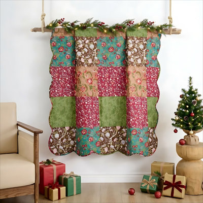 Greenland Home Fashions Danica Floral Patchwork Cotton Reversible Throw Quilt, 50 x 60 Inches