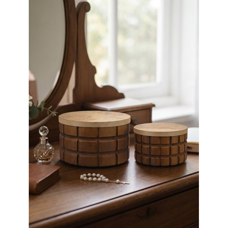 S/2 Wood Box L:9.5x9.5x5.5" S:8x8x4.5"
