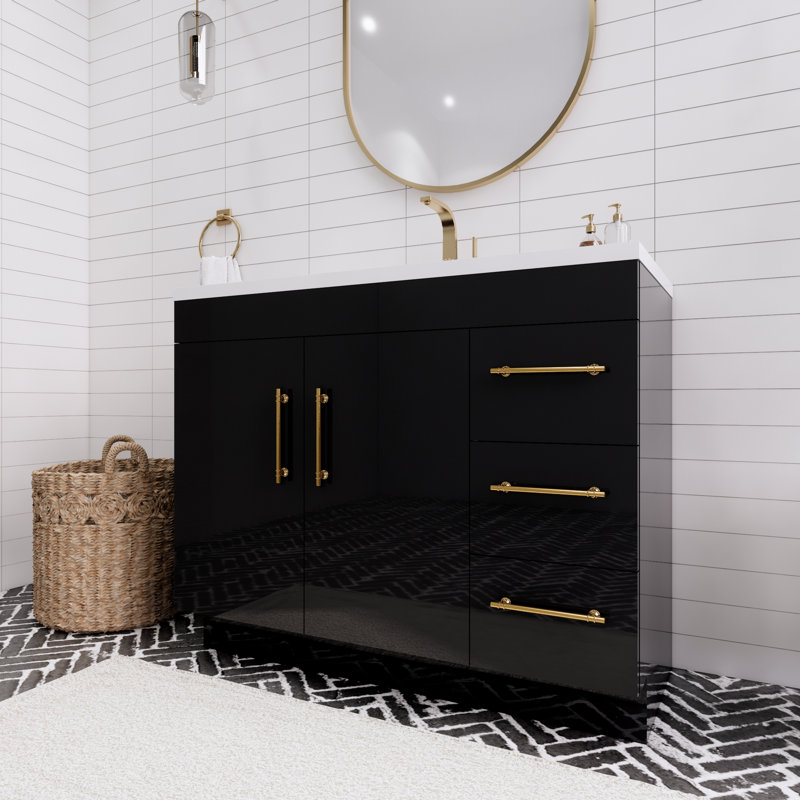 41.73228'' Single Bathroom Vanity with Acrylic Top, Gloss Black