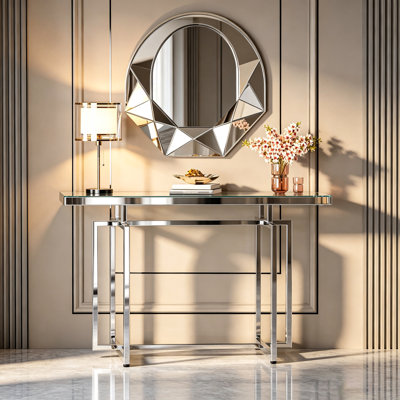 Narrow Sofa Console Table Foyer Table with Glass Top