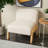 Polyester Square Boucle Beige Living Room Accent Chair With Brown Wooden Legs