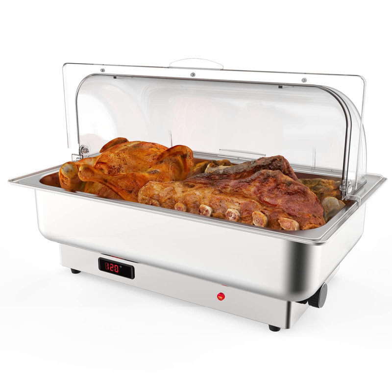 Réchaud électrique 9QT avec contrôle de la température et dessus à roulettes, ensemble de chauffe-buffet en acier inoxydable pour la restauration, fêtes