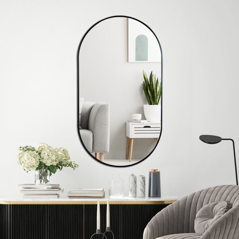Settimia Metal Flat Wall Mirror, Black, 33" x 20"
