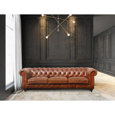 Paris Club 97.2'' Top Grain Leather Chesterfield Sofa
