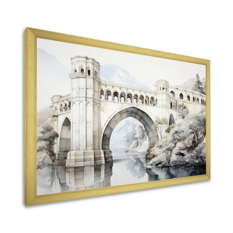 «Lynli Grey Bridge Minimalist Archway I», reproduction sur toile, H 34 po x l 44 po x P 1,5 po, Cadre doré à une seule photo
