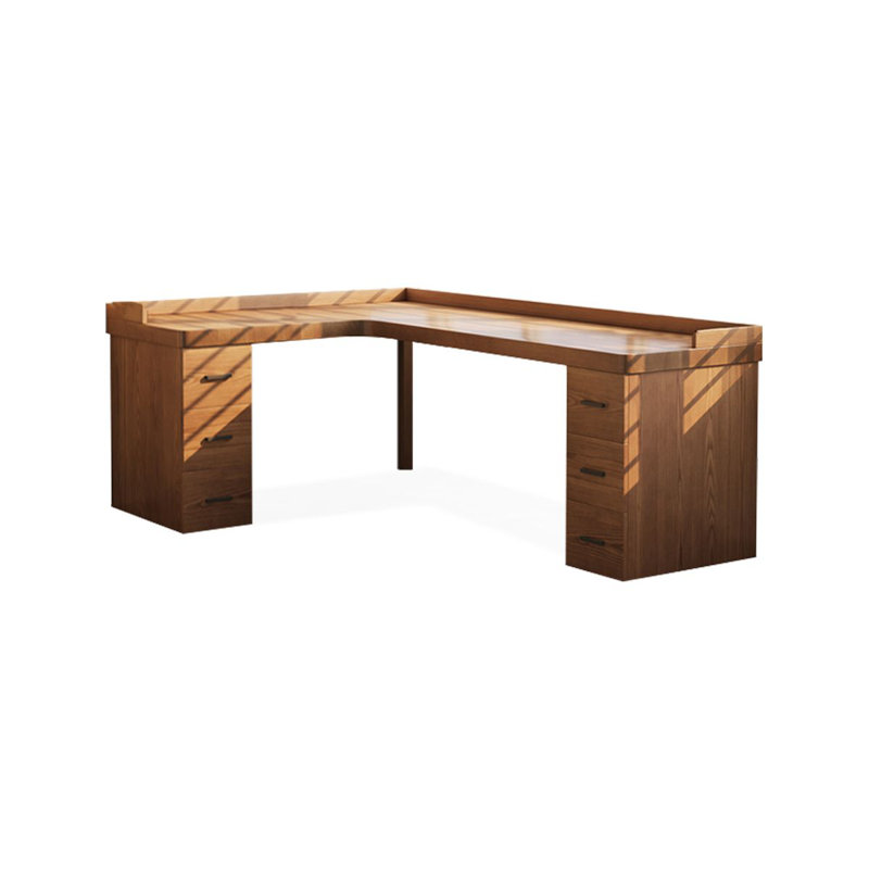 70.87"Walnut L-Shaped Solid Wood with 6 drawers desk, Left Hand Return, 29.53" H x 70.87" W x 47.24" D