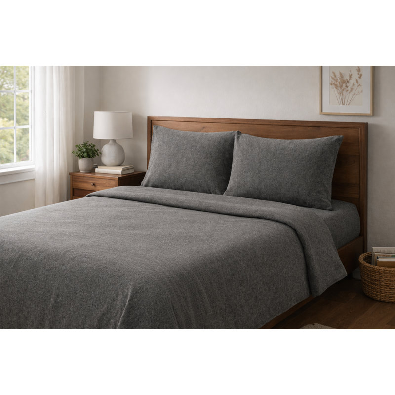 Ensemble de literie en flanelle 100 % coton, Ensemble de draps pour grand lit + un drap-housse , Gris mat