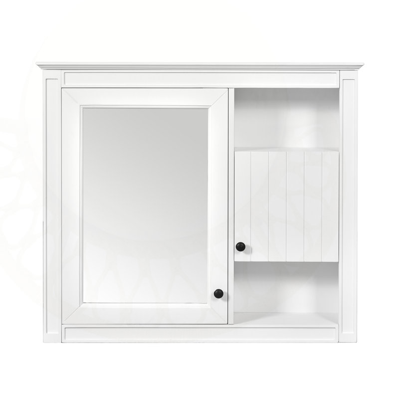 Armoire de salle de bain murale 32 pouces avec miroir et 3 tablettes réglables, solution de rangement peu encombrante au-dessus de la toilette