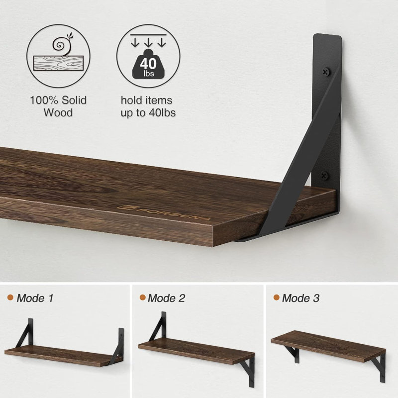 24" Rustic Wood Floating Shelves Set Of 3