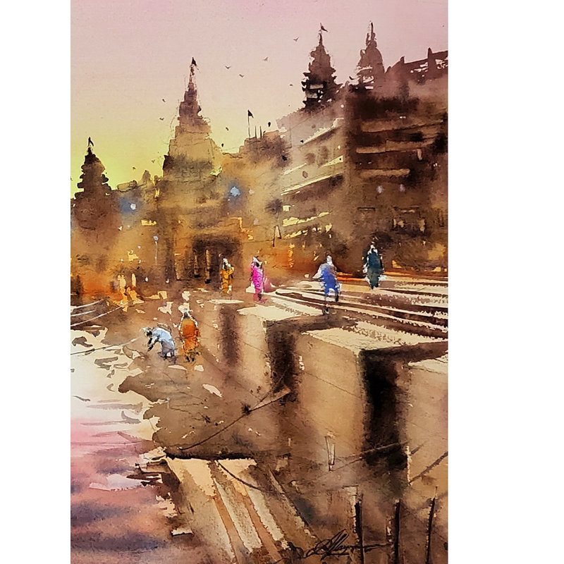 La peinture de Varanasi | Aquarelle sur papier | Décoration murale