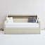 Lit de jour simple rembourré beige avec rangement pour magazines, prises de courant et options de rangement d'ambiance à DEL colorées, lumières personnalisables pour ports de charge