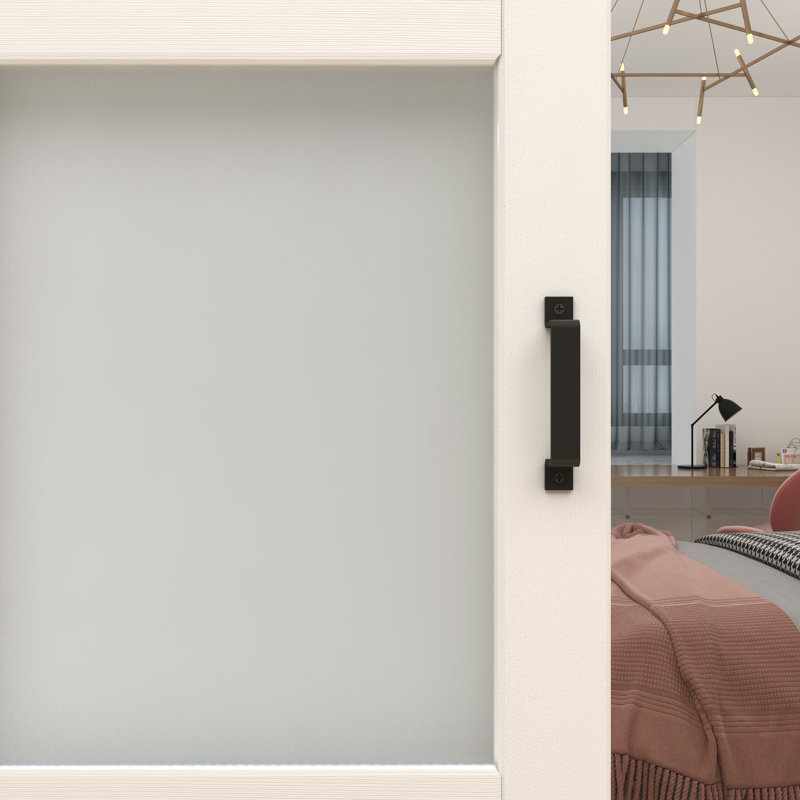 72 in. x 84 in. Frosted Glass White MDF Double Sliding Barn Door Kit