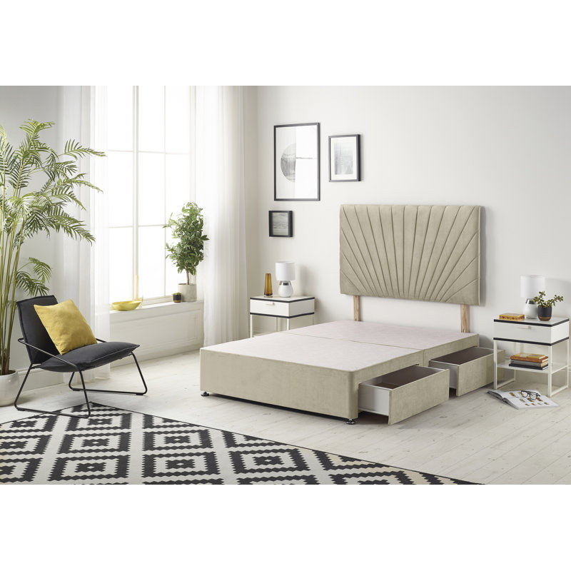 Pleasanton Linen Divan Bed Set with Sprung Memory Foam Mattress and Headboard, Double (4'6), Wheat, 2 Drawers