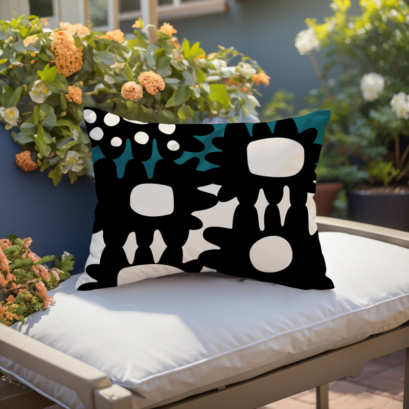 Coussin rectangulaire intérieur / extérieur Dunn, Émeraude / noir / blanc cassé, H 14 po x l 20 po