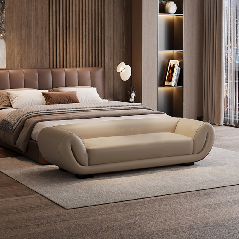  Banc de chambre rembourré en cuir beige avec banc d'entrée, Beige