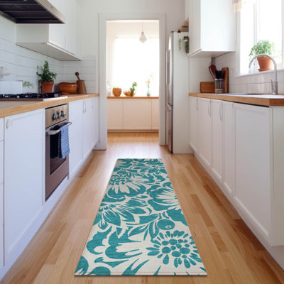 Tapis bleu sarcelle lavable à la machine de qualité supérieure 5 pi x 7 pi 6 po Cerrito AMF551