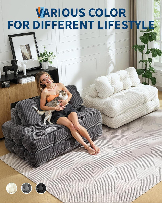 Boneless 79" 3-in-1 Portable Folding Sofa Bed with Pillow, Convertible Floor Couch for Living Room & Dorm, Beige