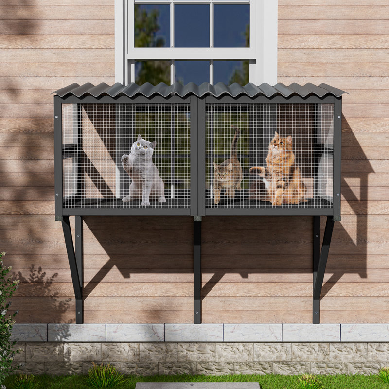 Cat Catio,Cat Window Perch for Large Indoor Cats - Expandable Wooden Cat Window Box Enclosure for Multi Cats,, Grey