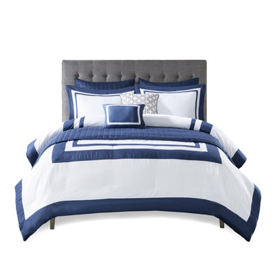 8 Piece Navy King/ King Bedding - Luxury Comforter And Quilt With Embroidered Details & Soft Microfiber Fill