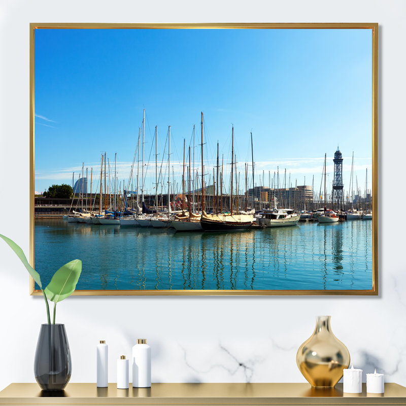 Photo Port Sérénité II - reproduction sur toile, Cadre flottant doré, H 16 po x l 32 po x P 1 po