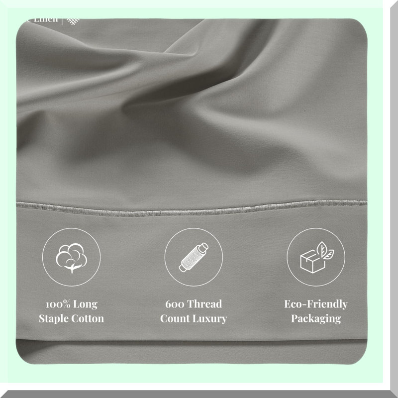 Luxury Cotton Split Bedding Set - 5 Piece 600 TC Sheets with Deep Pockets for Adjustable Beds. Ultra Soft Hotel Quality Pillowcases.