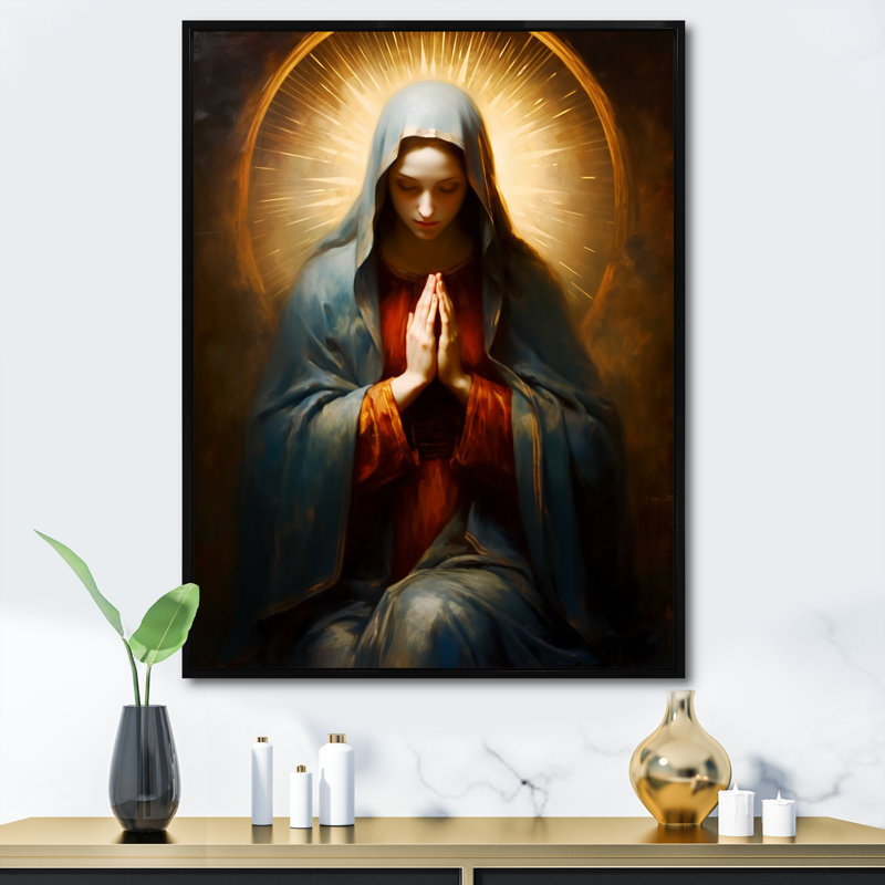 «Mother Mary Christian Portrait II», Cadre flottant noir, H 32 po x l 16 po